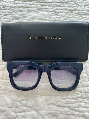 COSxLinda Farrow Dark Blue Square Frame Sunglasses with Light Tint